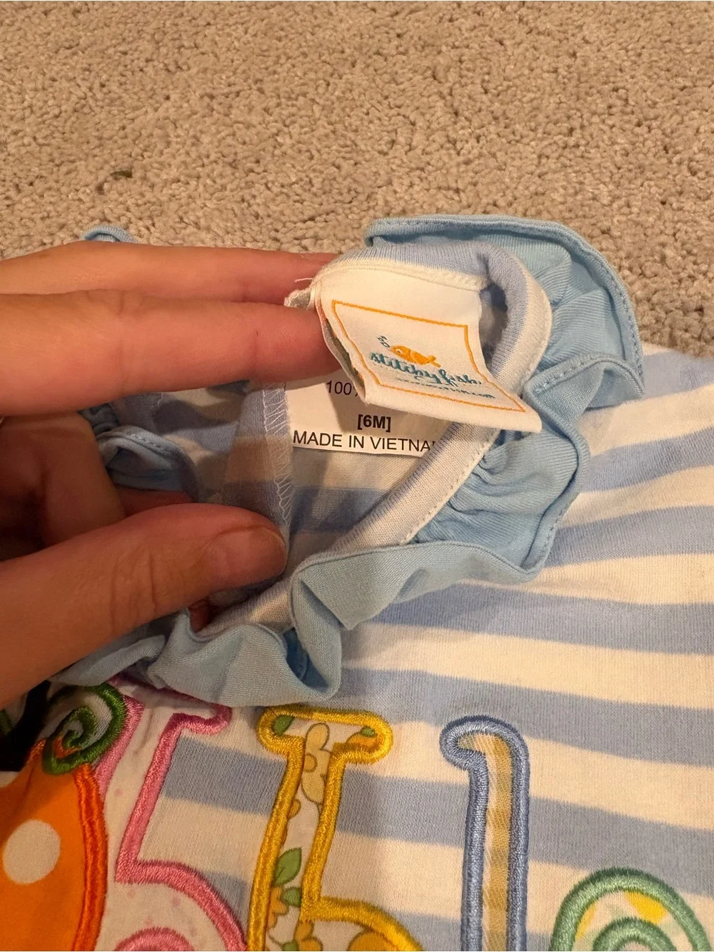 Girls Blue & White Stripe 'Gobble' Ruffle Neck Footie